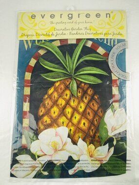 NEW Evergreen Welcome Friends Pineapple Magnolias Suede Garden Flag 12.5”x18” DS